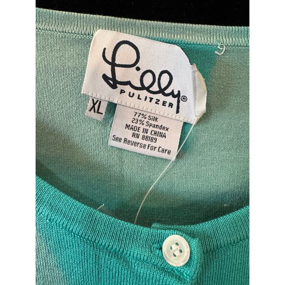 New Vintage Lilly Pulitzer Women’s Boca Blue Silk Buttoned Cardigan Sweater XL - Picture 3 of 4